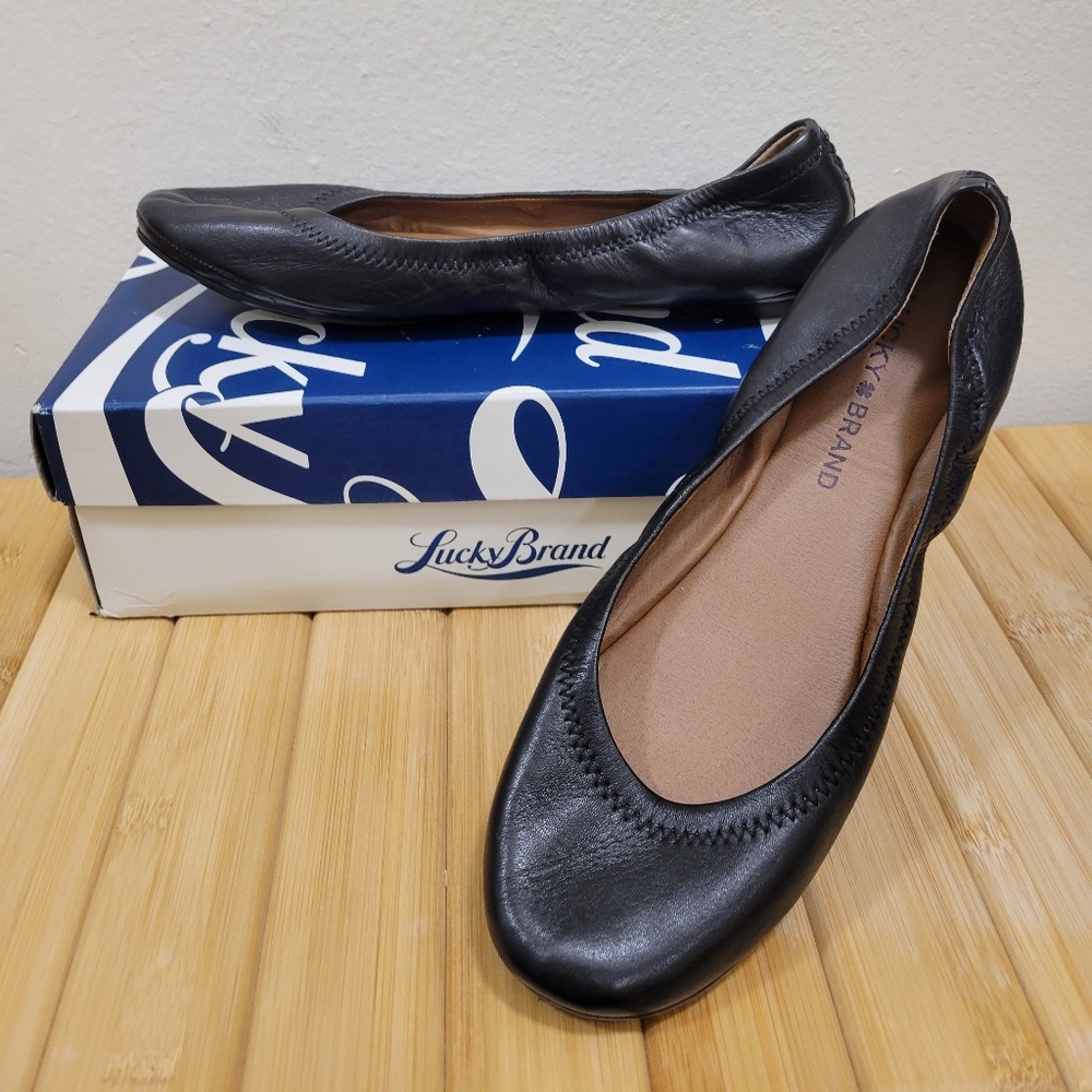 Lucky Brand Emmie Black Leather Ballet Flat (Size 9)